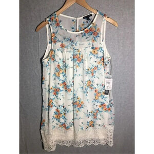 Womens NWT As U Wish Dress Floral Feminine Lace Detailing Sheer Top Sleeveless